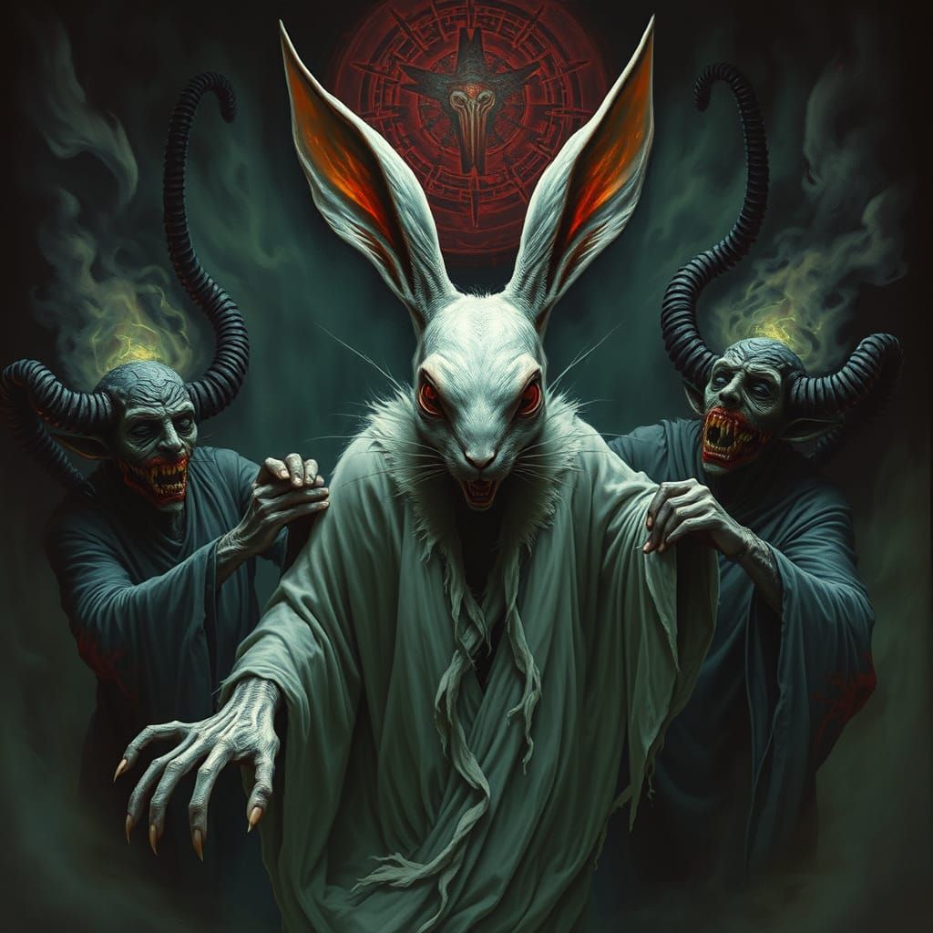 Surreal Rabbit Monster Trapped in Dark Gothic Realm