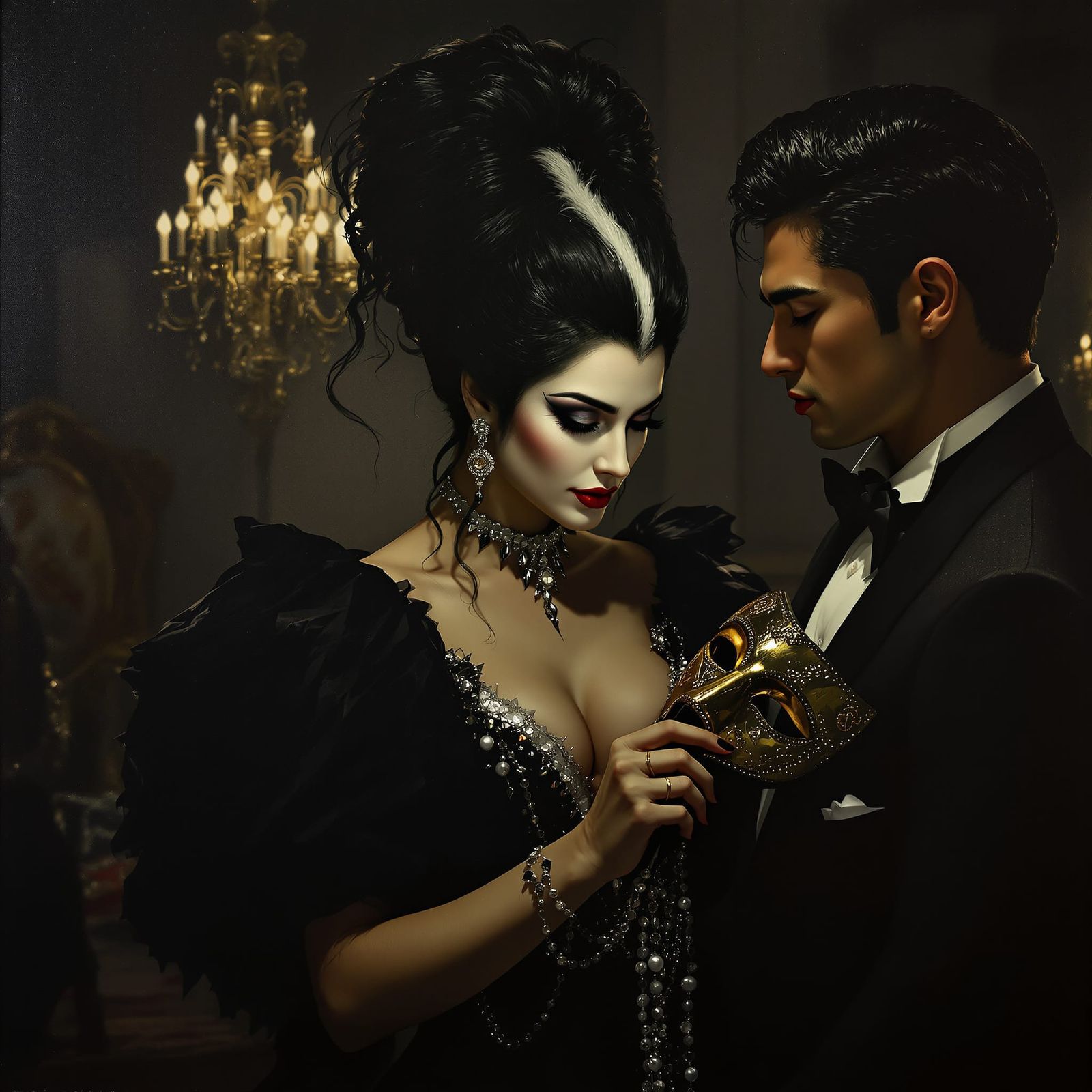 Gothic Vampire Ballroom Romance Oil Painting