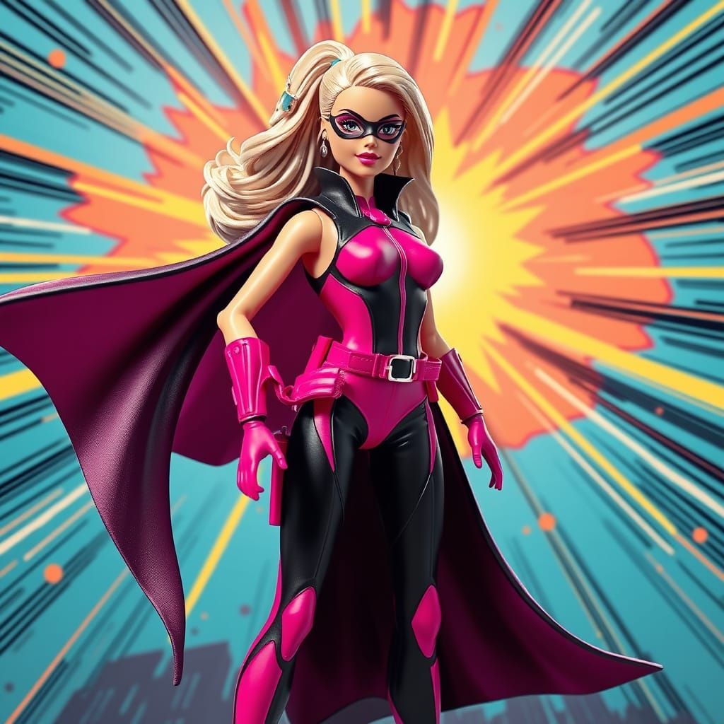 Barbie as a Cyberpunk Superheroine in a Bold, Graphic World
