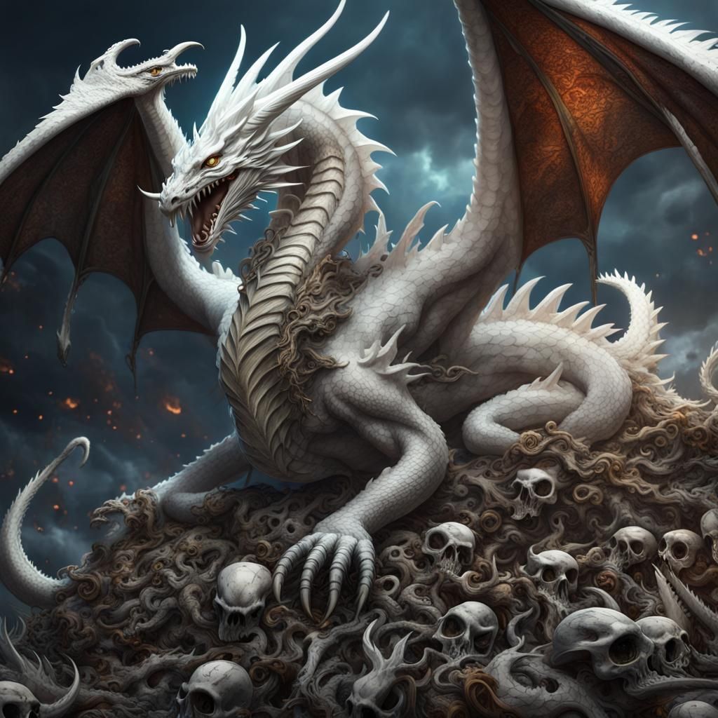 Runic White Dragon on Skull Mountain