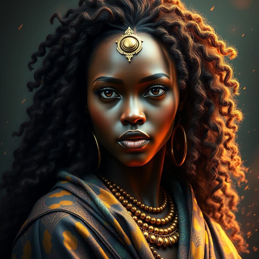 Majestic African Goddess Portrait in Hyperdetailed Style