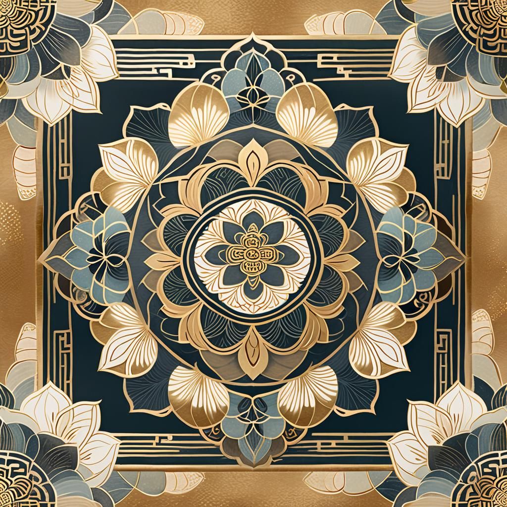 Intricate Mandala in Asian Ink Wash Style