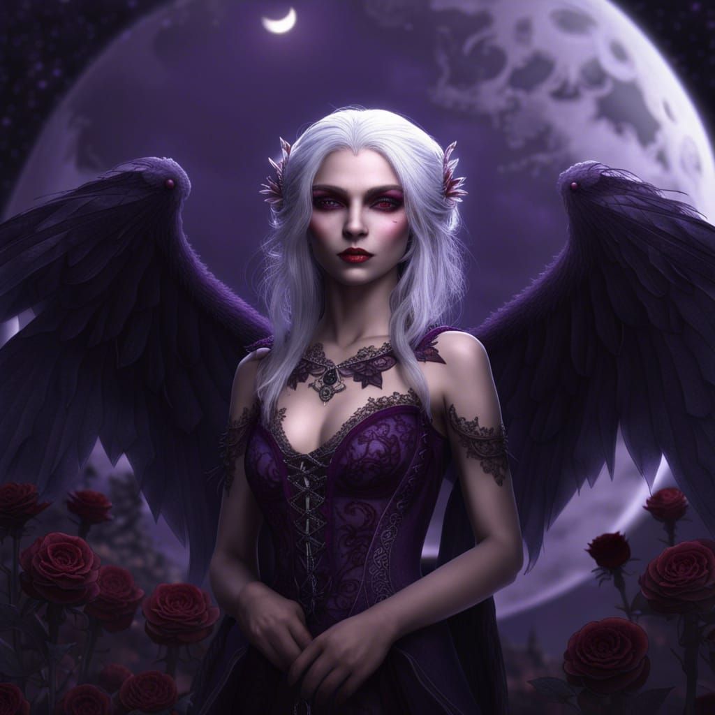 Winged Vampire Elf in Moonlight: Fantasy Art