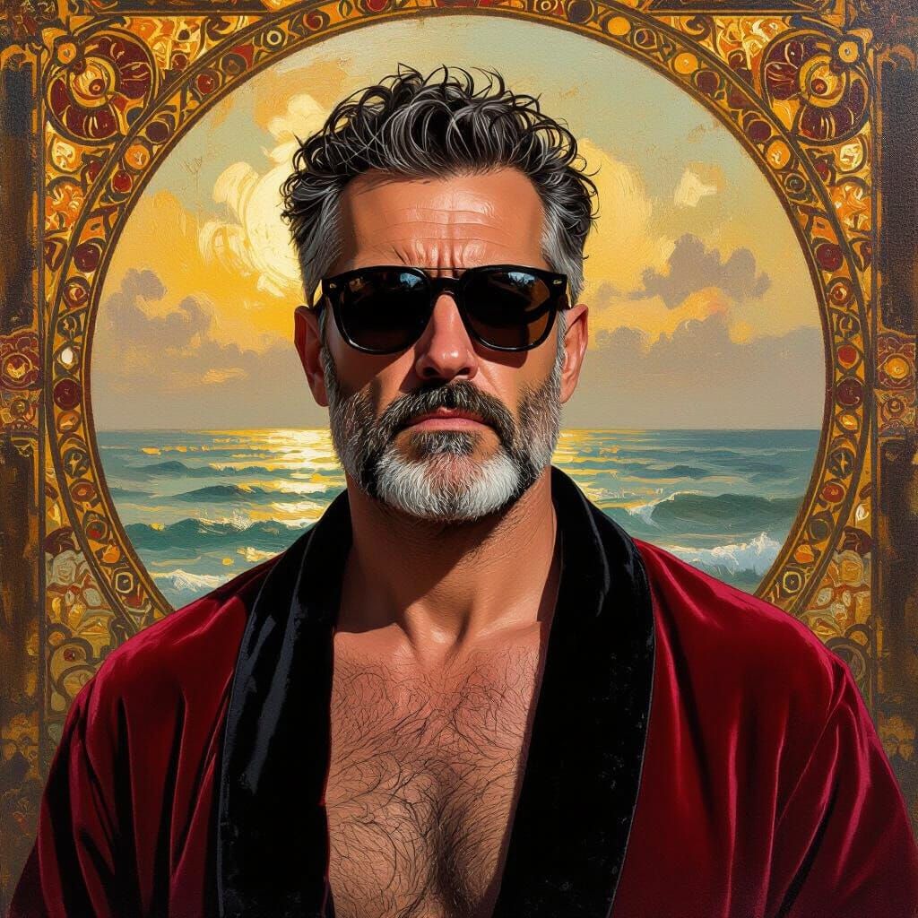 Impressionist Portrait of an Angry Man in Bathrobe