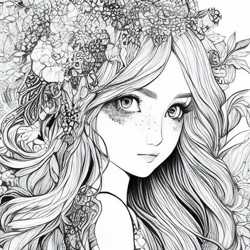 Detailed Anime Girl Crying Coloring Book Page
