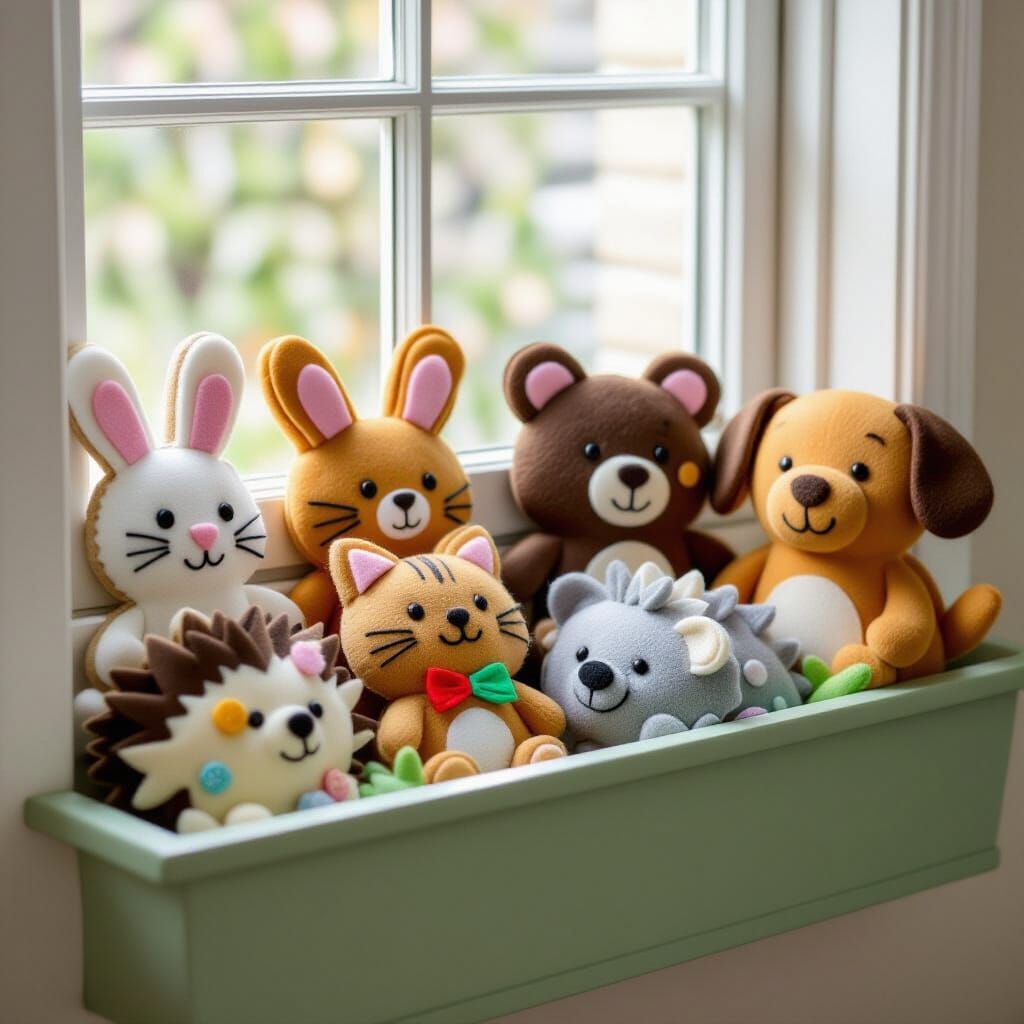 Animal-Shaped Felt Cookies in Window Box Display