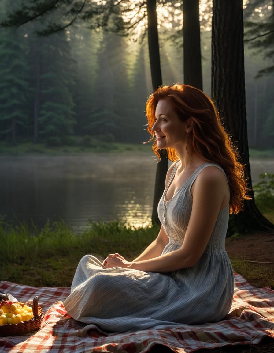 Auburn Woman in Forest, Baroque Oil Painting