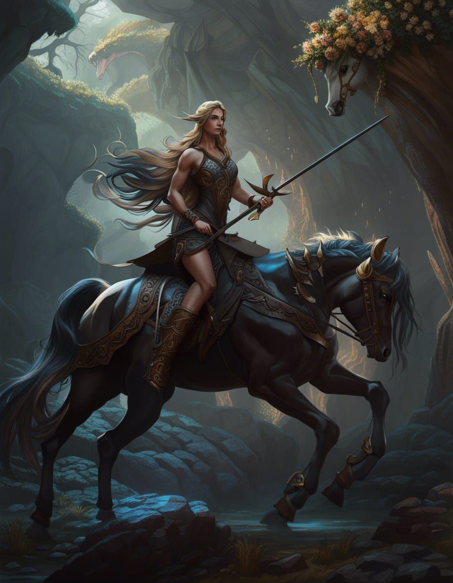 Dark Fantasy Female Centaur Digital Action Painting
