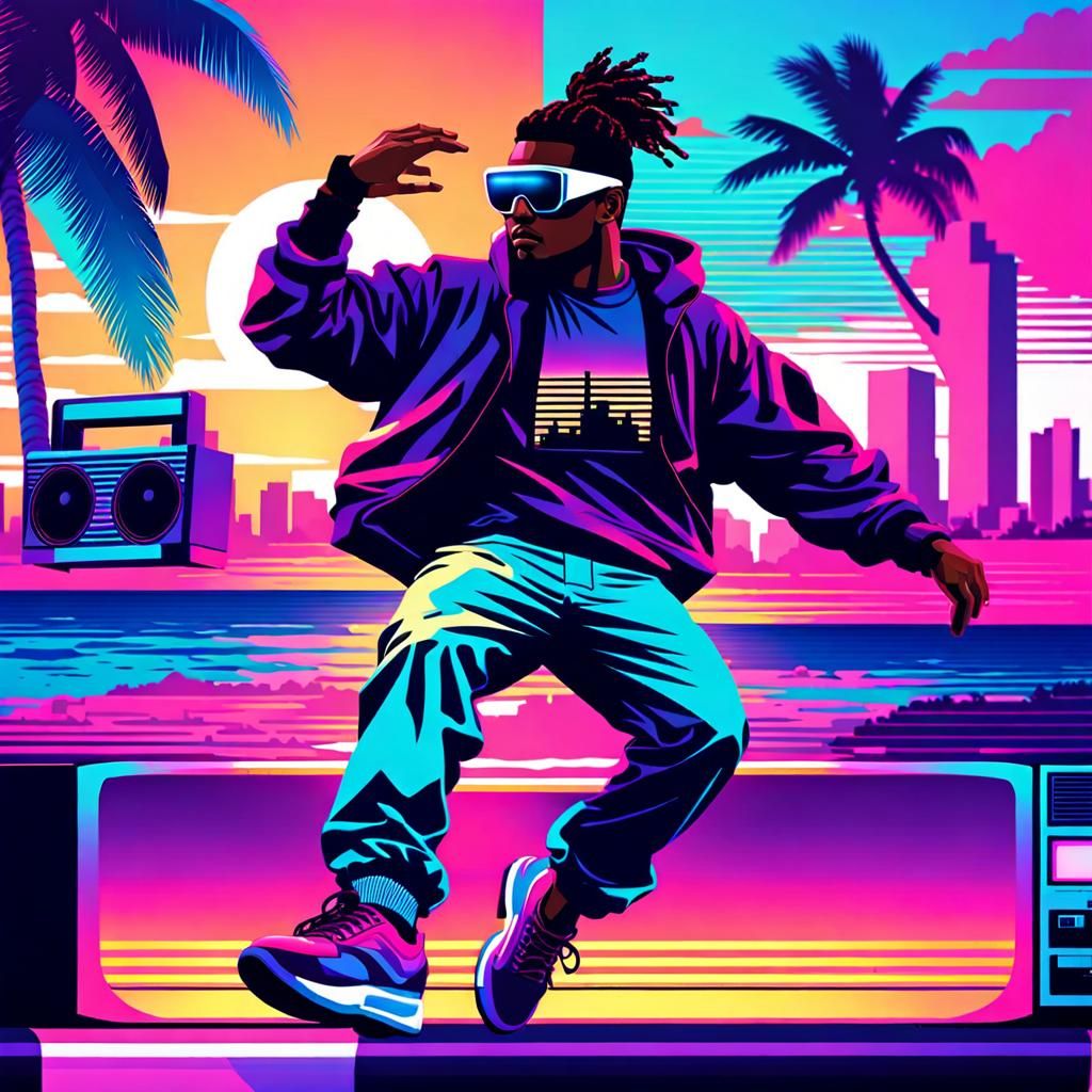 Vaporwave Breakdancer on Miami Beach at Sunset