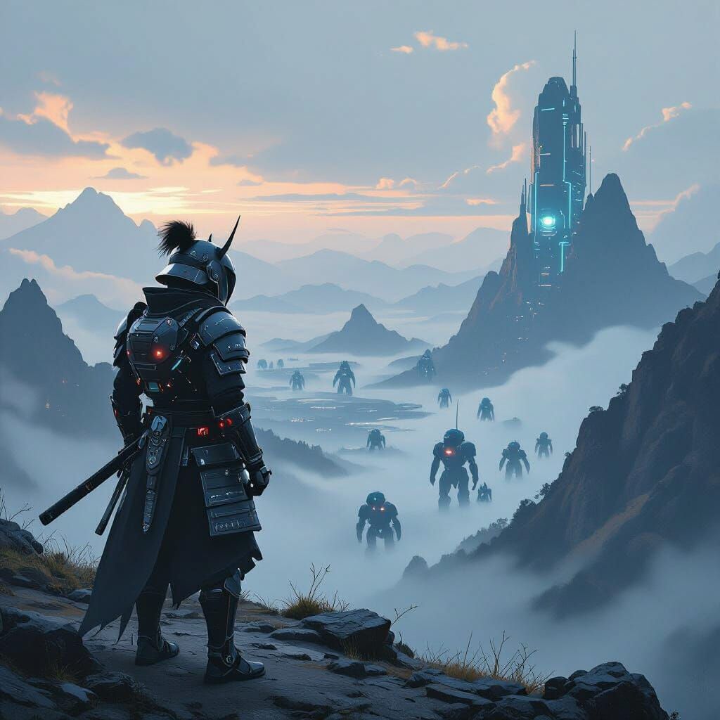 Quagga Samurai on Alien Planet in Feudal Sci-Fi Style