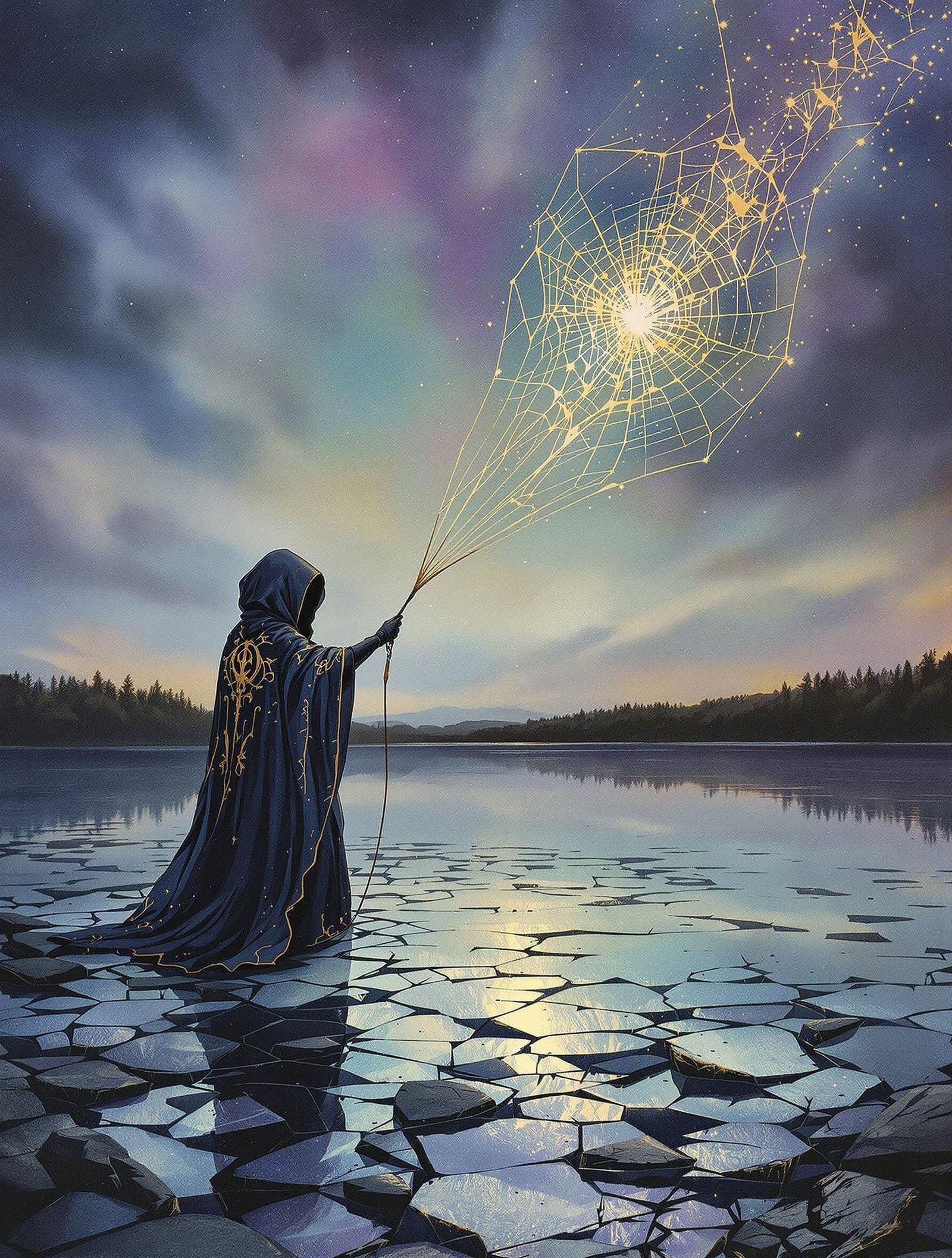 Ethereal Figure Under Starry Twilight