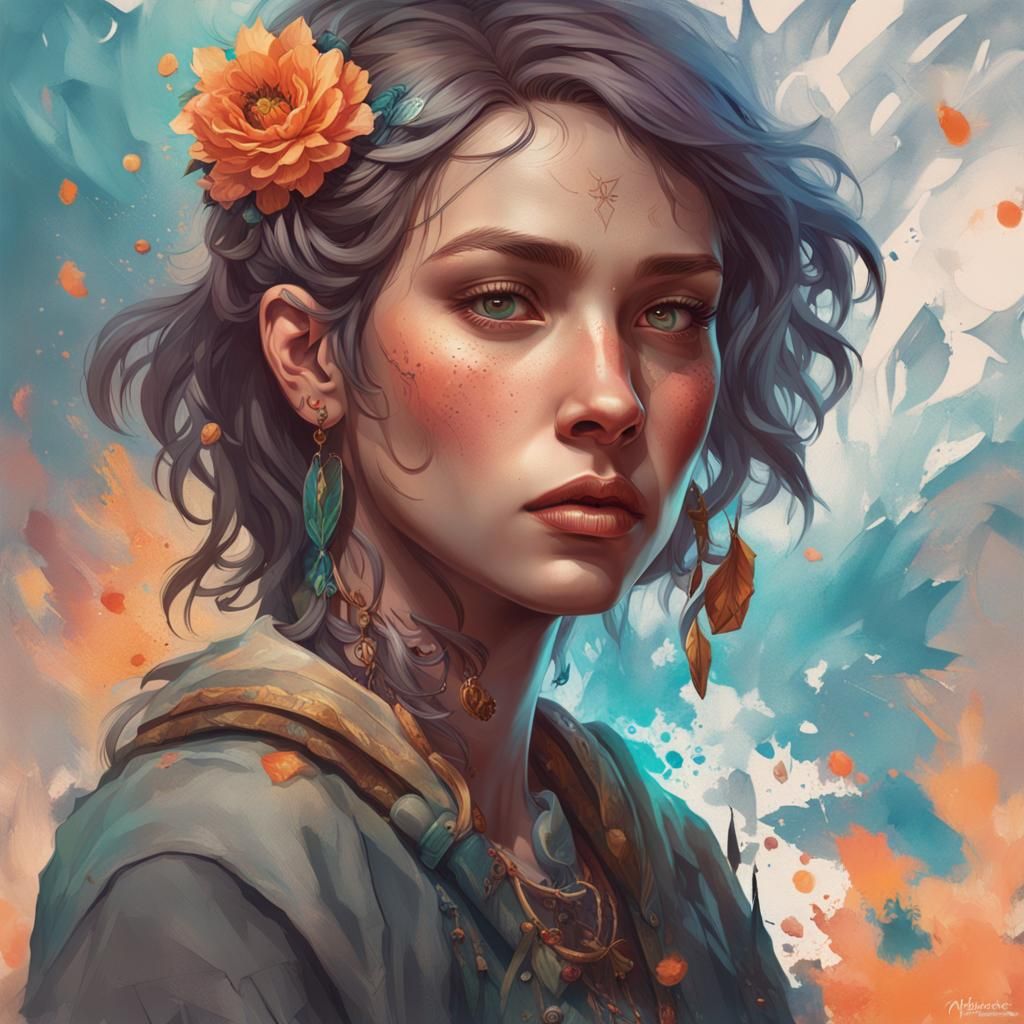 Hyperdetailed Portrait of Tattooed Girl in Art Nouveau Style