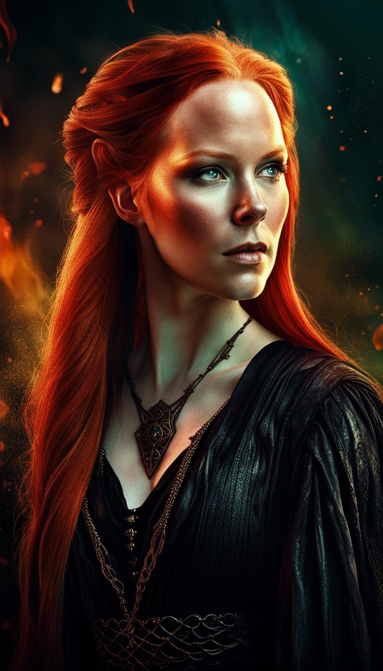 Medieval Witch Portrait in Hyperrealistic Splash Art