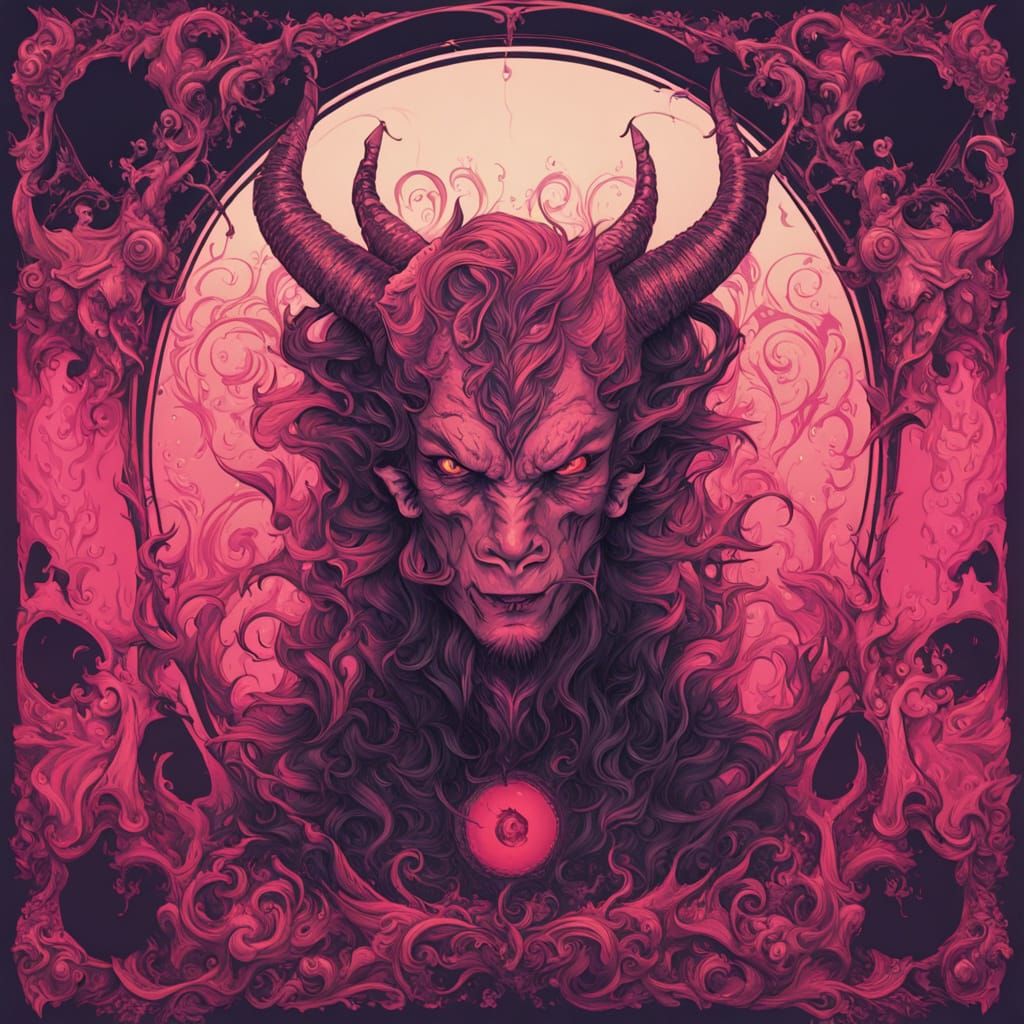 Fantasy Art: Devil and Vampire Kissing in Deep Tones