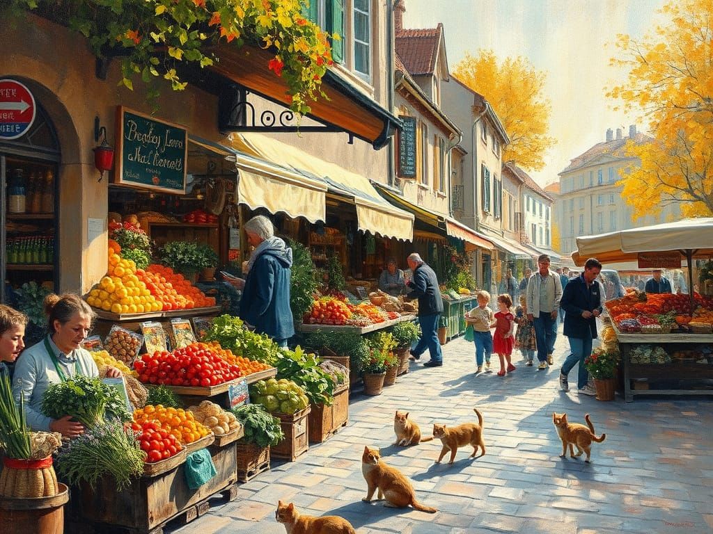 Impressionist Market Scene in Autumn Light