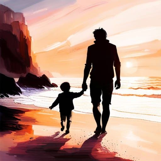 Father and Child Silhouette at Sunset