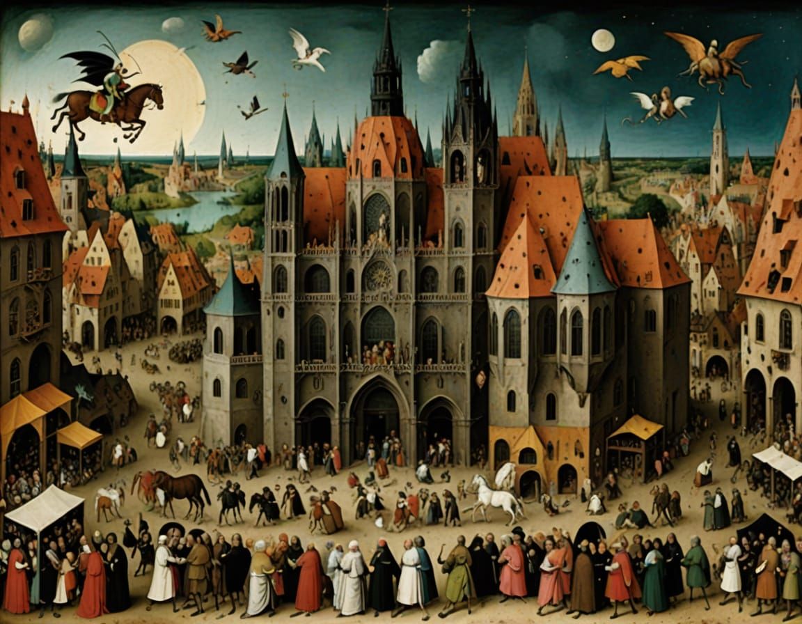 Gothic Baroque Metropolis Inspired by Bosch and Bruegel