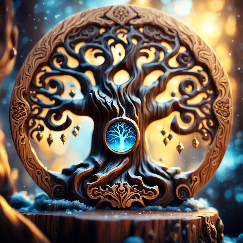 Mystical Wood Carvings in Golden Light