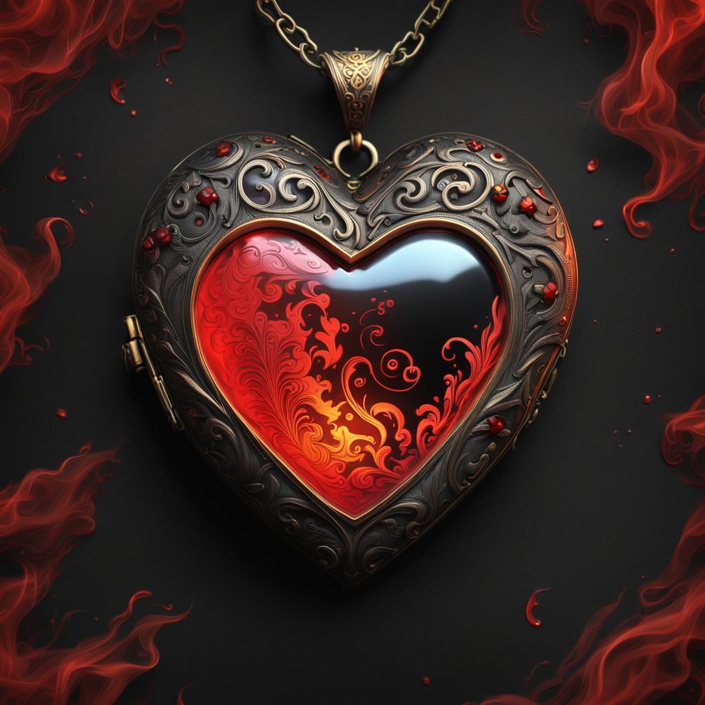 Fiery Heart Locket in Hyperrealistic Style