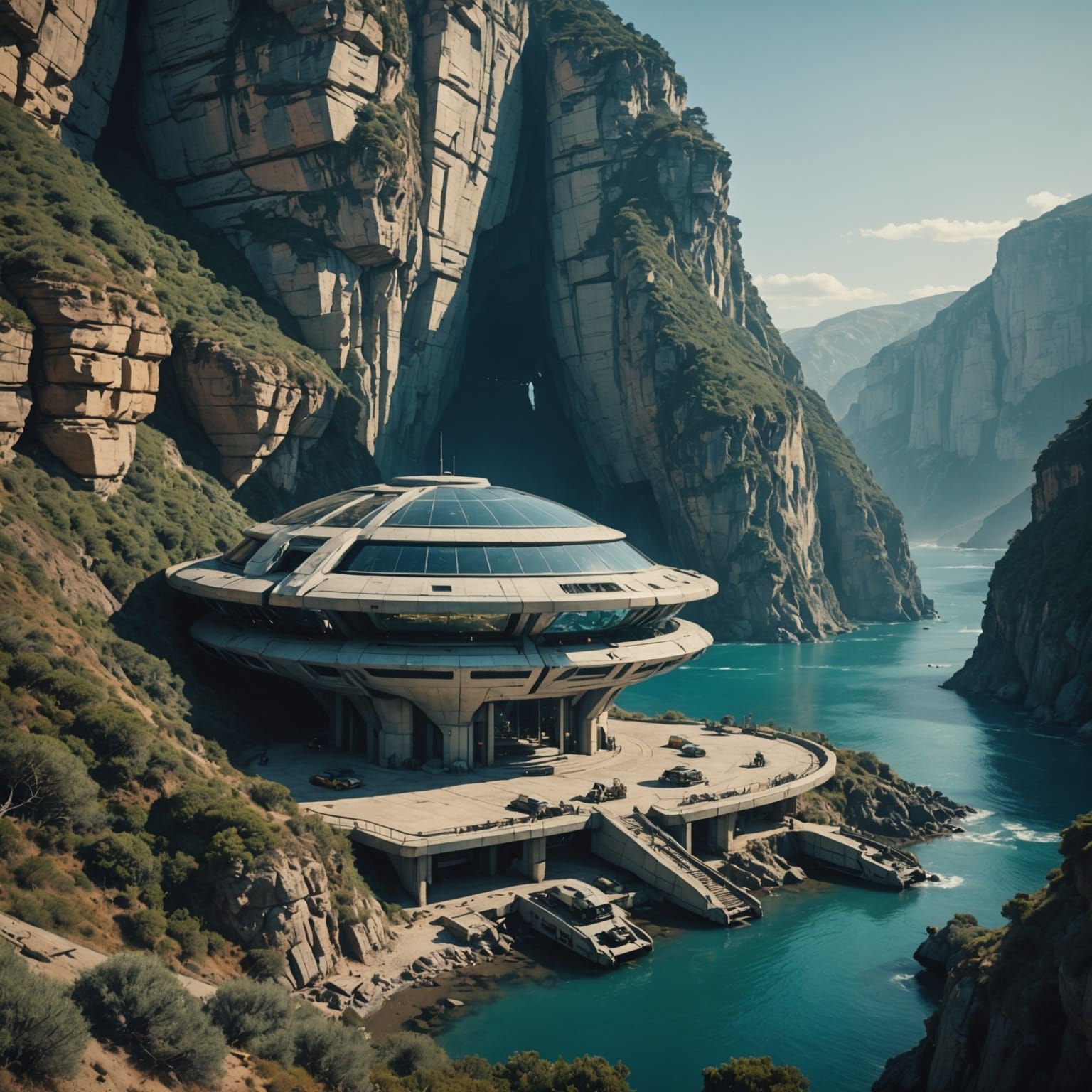 Epic Futuristic Resistance HQ Hidden in Secluded Canyon