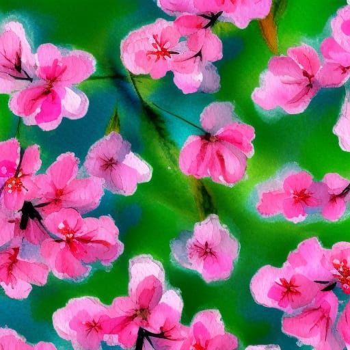 Macro Cherry Blossoms in Impressionist Gouache Style