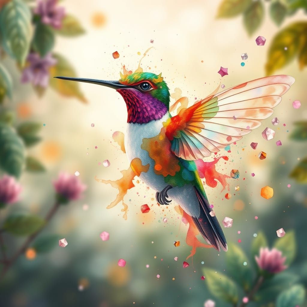 Whimsical Hummingbird in Vibrant Watercolor