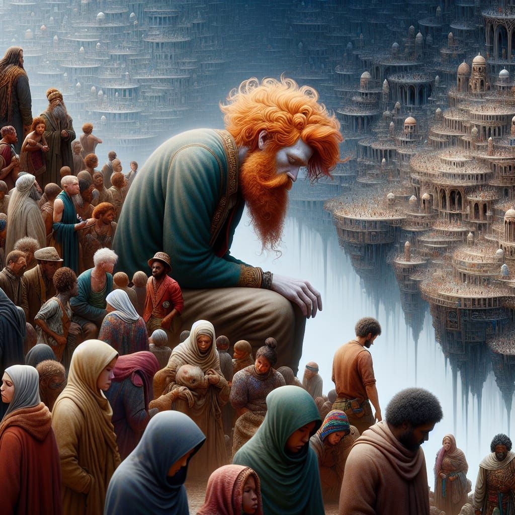 Detailed Matte Painting of Ginger Characters in Fantasy Real...