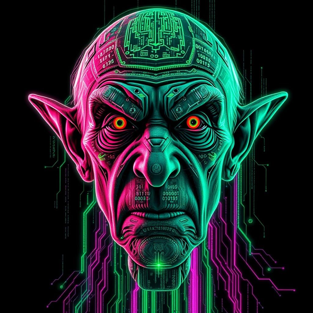 Cyberpunk Hologram of a Malevolent Elf
