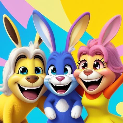 Cartoon Bunny and Friends Laugh: Pixar-Inspired 3D Animation