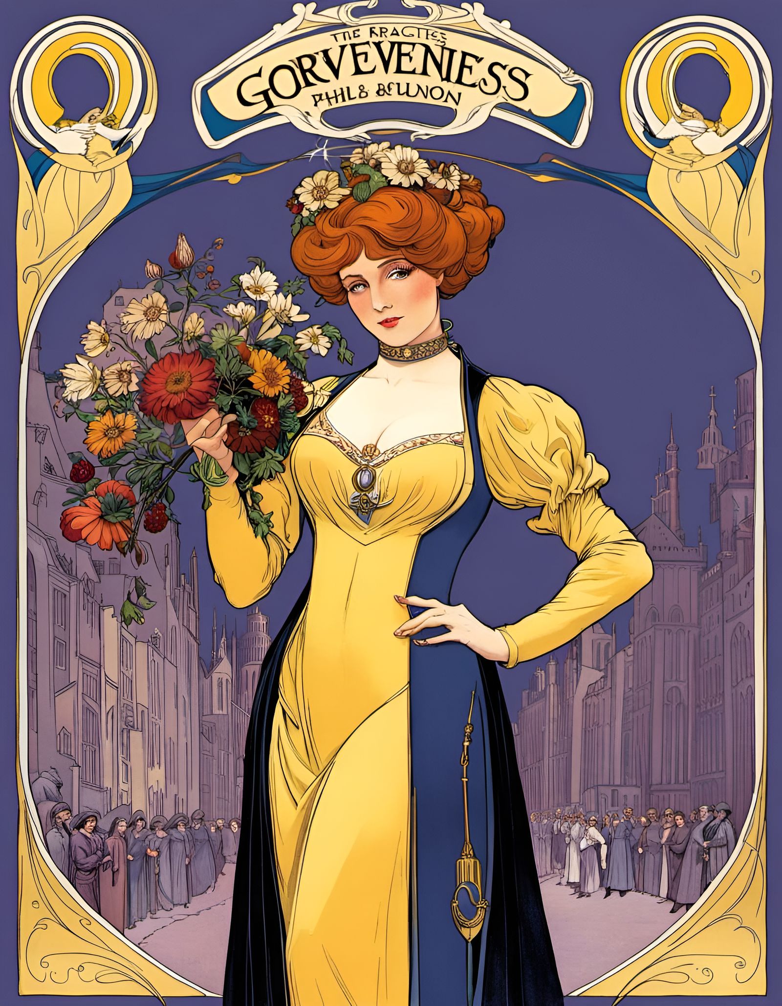 Gynoid Governess in Graphic Novel Art Nouveau Style