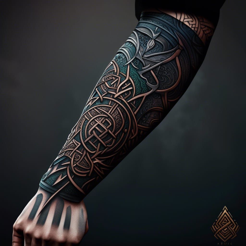 Runic Viking Arm Sleeve Tattoo Concept Art