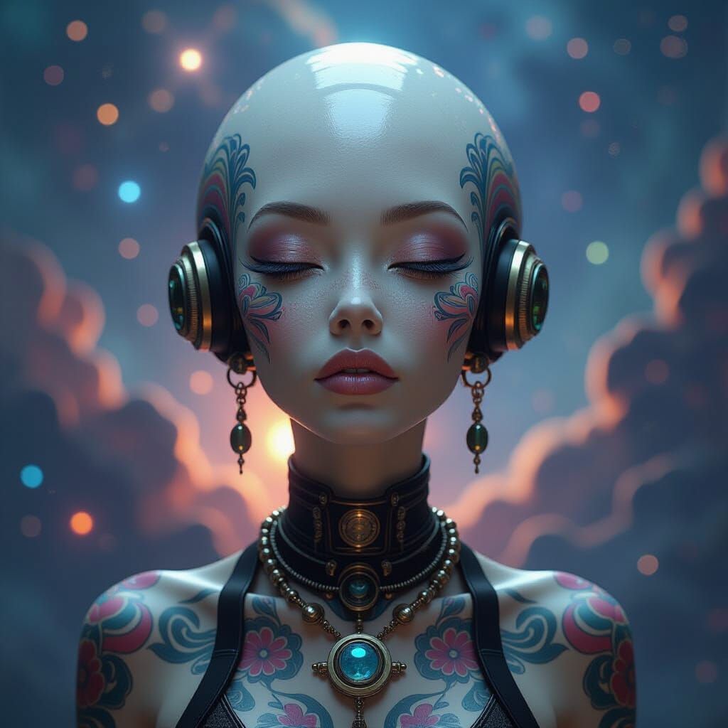 Hyperrealistic Androgynous Alien in Cosmic Setting