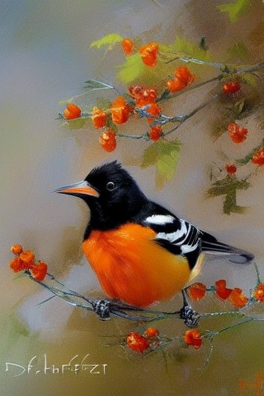 Baltimore Oriole in Oil Painting Style