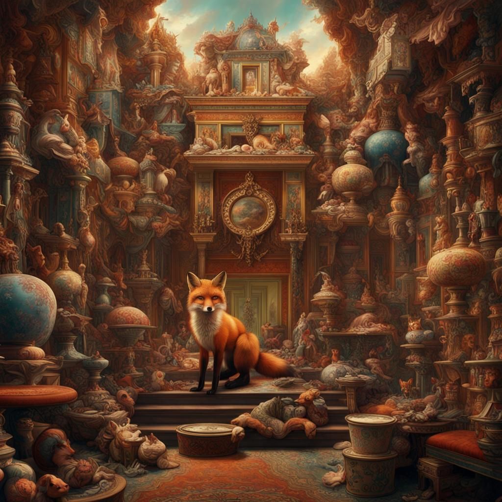 Maximalist Fox in Digital Matte Painting Style