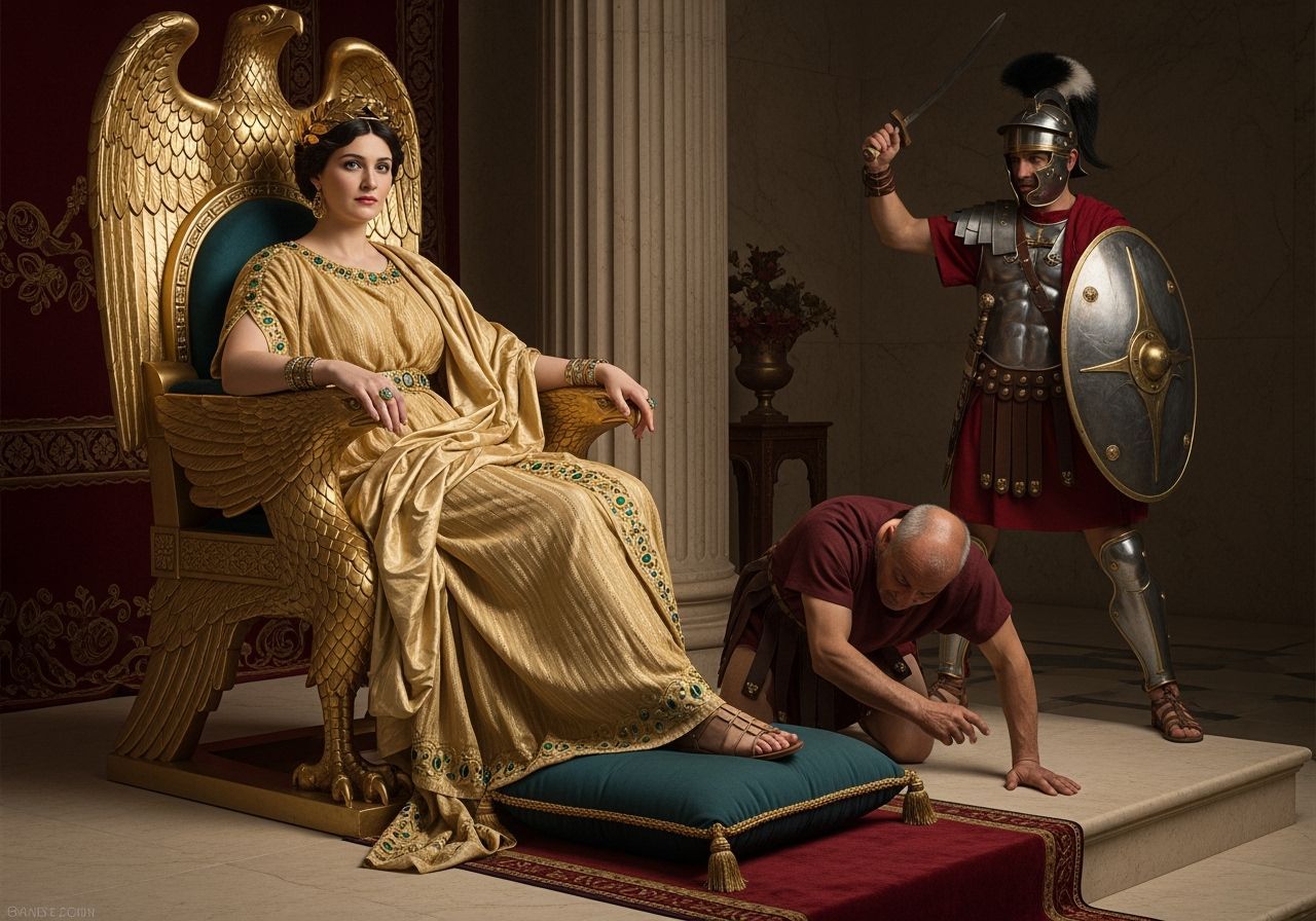 Regal Roman Empress on Gold Imperial Throne