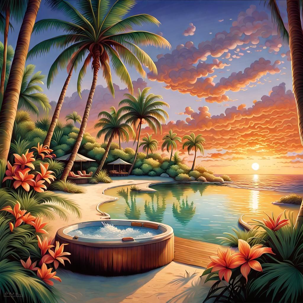 Island Oasis in Hyperdetailed Airbrush Art