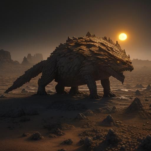 Gravel Creature in Desolate Landscape: Fantasy Art