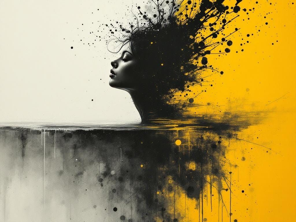 Woman in Void: Ink and Watercolor Style