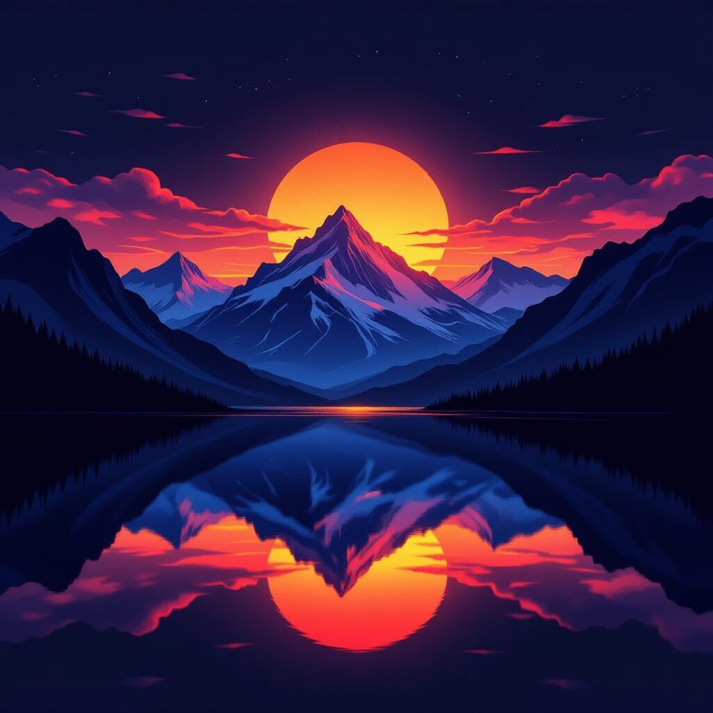 Mysterious Sunset Over Reflective Lake