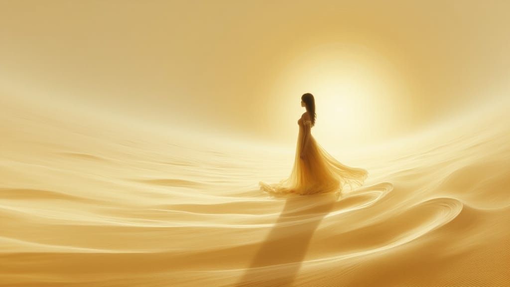 Mysterious Woman in Desert Inspired by Beksiński and Rothko