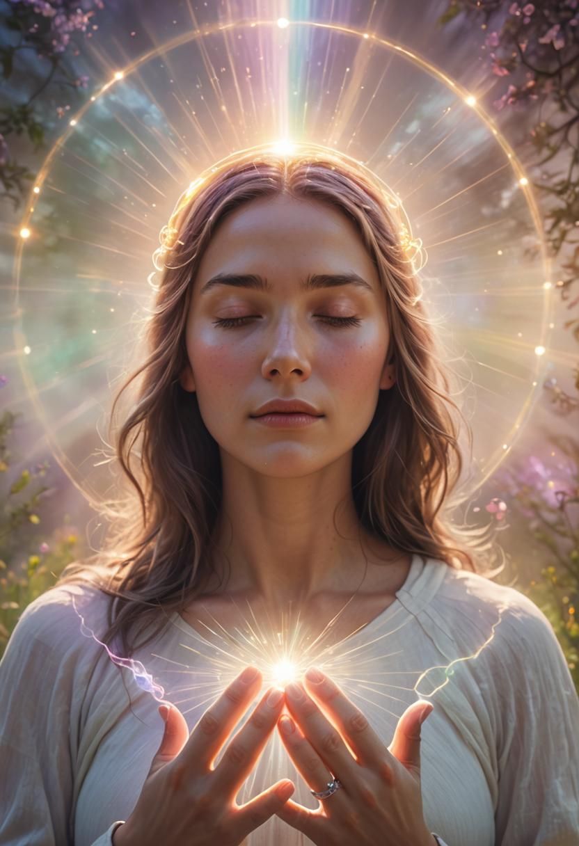 Healing Woman in Ethereal Light: Spiritual Digital Art