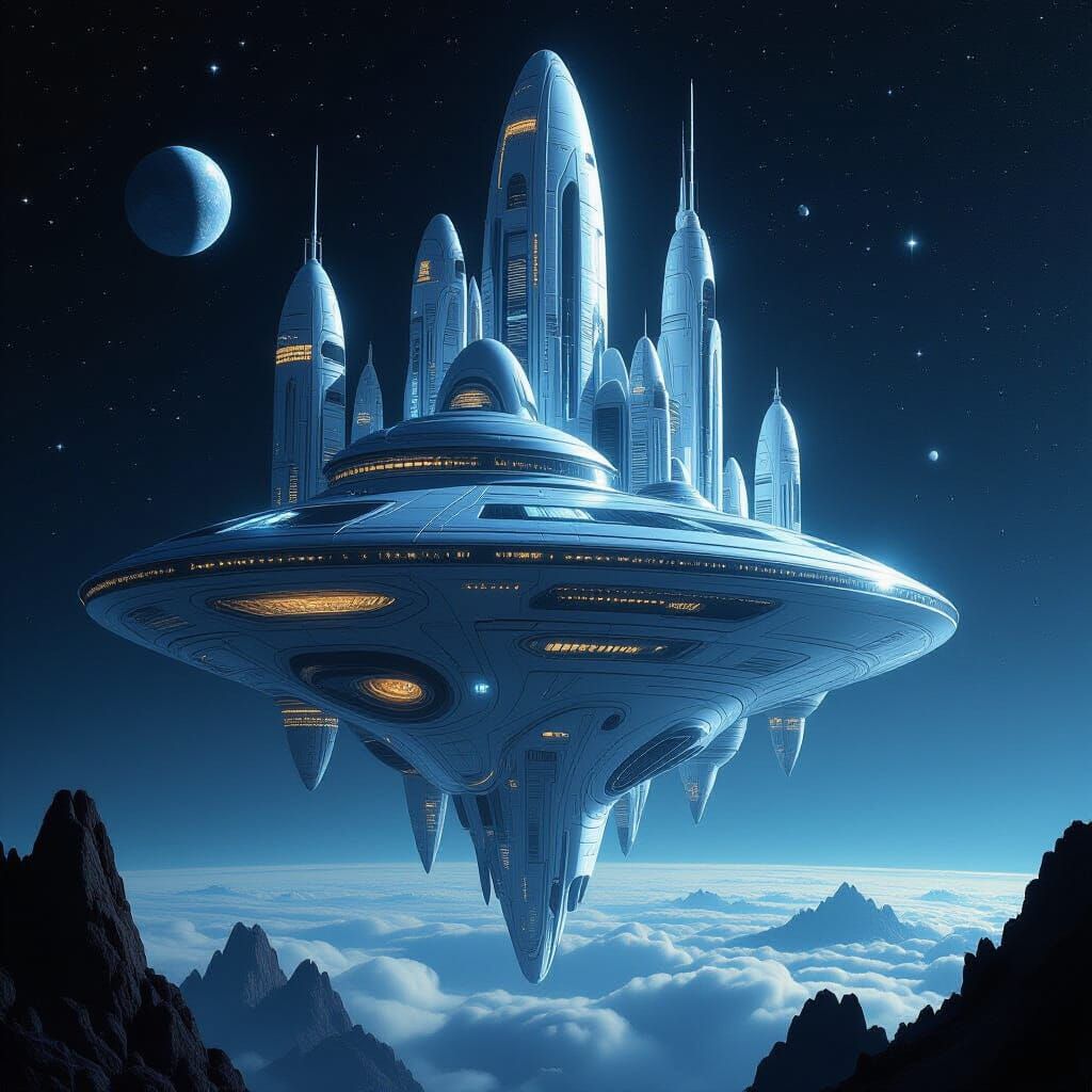 Biomechanical Space Fortress in Futuristic Style