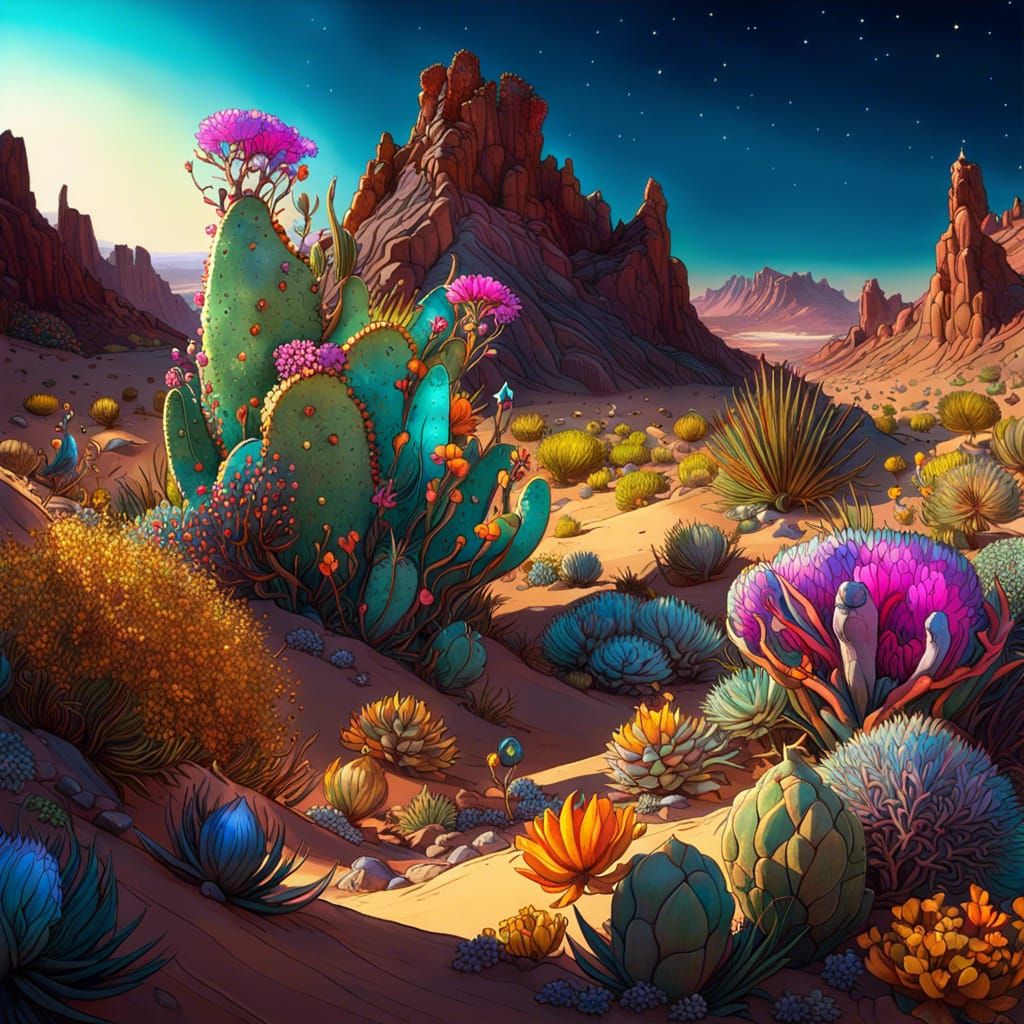 Luminous Desert Ecosystem in Fantasycore Style