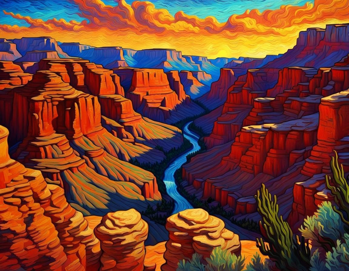 Canyon Sunset in Van Gogh Style