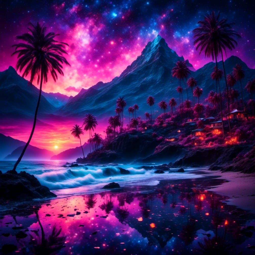 Hawaiian Sunset: Tropical Expressionist Beach Scene