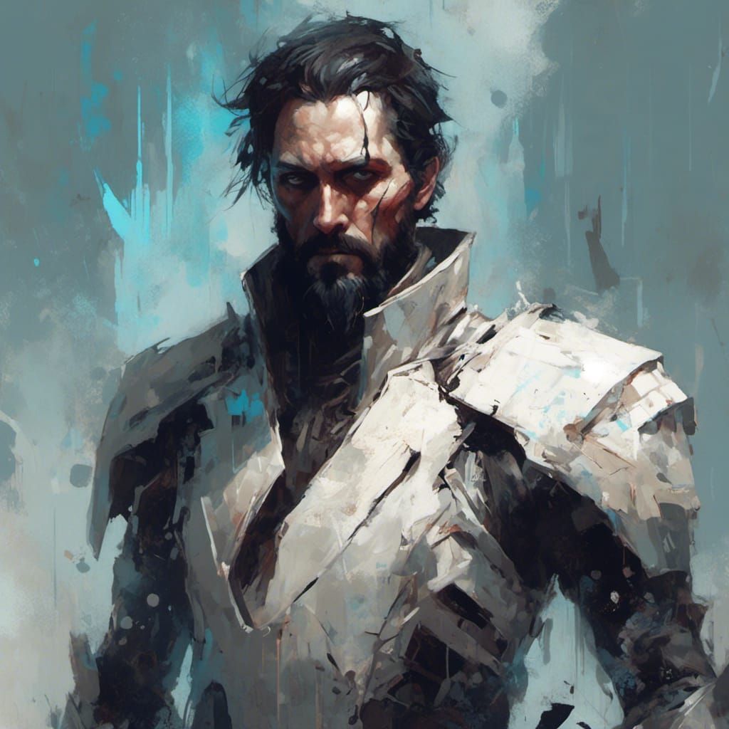 Mourning Warrior in Futuristic Armor, Hyperdetailed Portrait