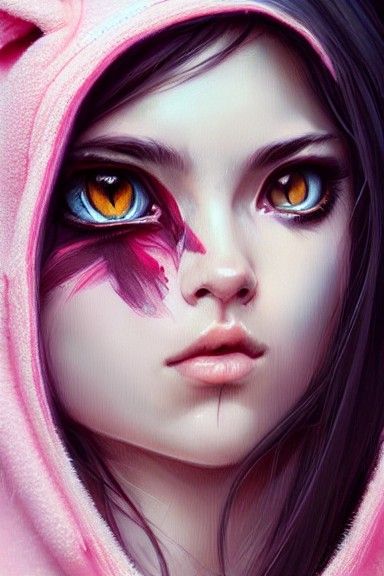 Woman in Pink Hoodie: Digital Art Illustration