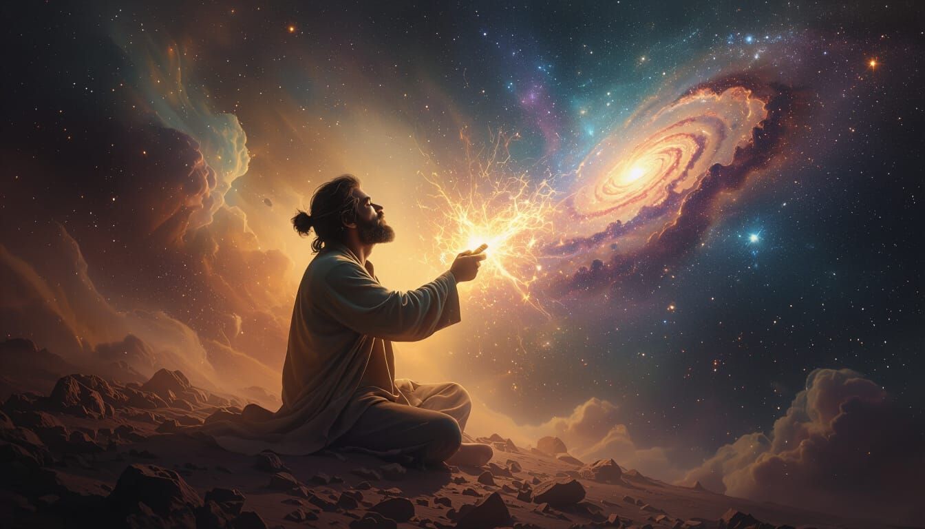 Spiritual Awakening: Man Merges with Cosmic Universe