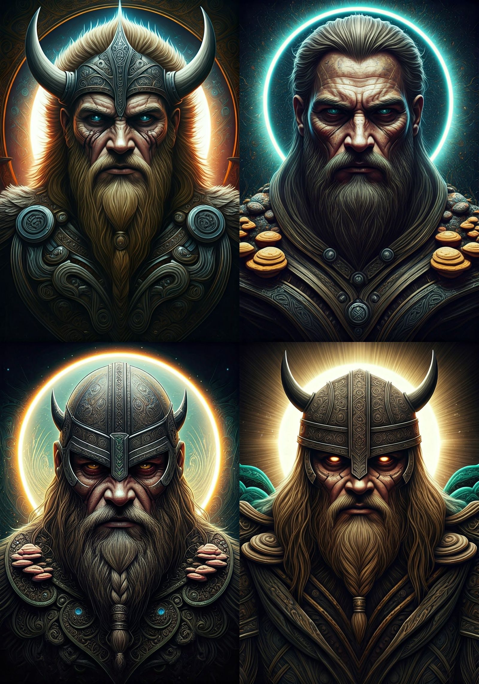 Viking Warrior Portrait with Solar Eclipse in Rococo Style