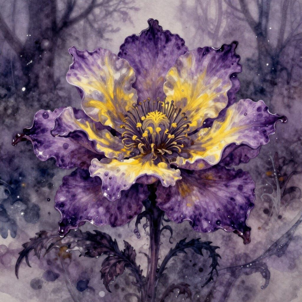 Gothic Flower Blooms in Winter Wonderland Watercolor